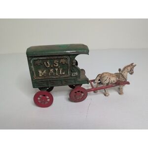 Vtg Hubley US Mail 128 Wagon Horse Driver Cast Iron Toy Post Office Transporter